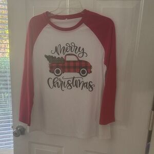 Red and White Merry Christmas Raglan Shirt